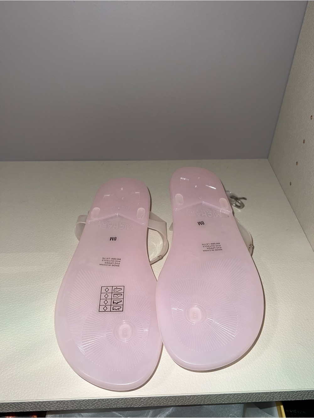Michael Kors Pink Jelly T-Strap Sandals with Silver Logo Plate - Picture 2 of 2